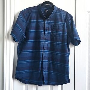 Oakley Blue Short Sleeve Shirt with Stripes